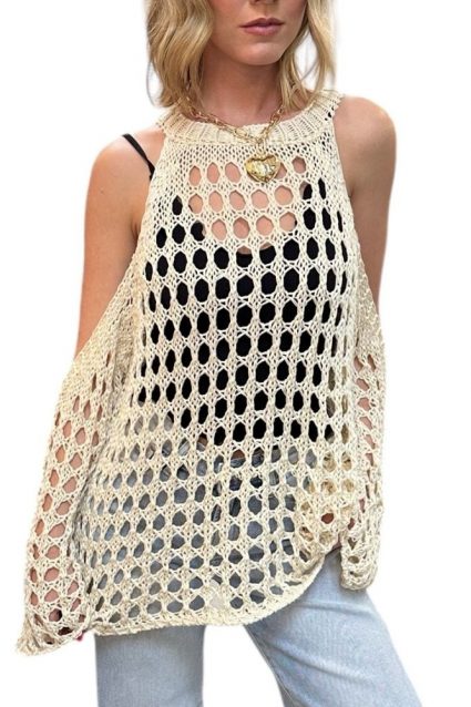 Open Weave Cold Shoulder Sweater