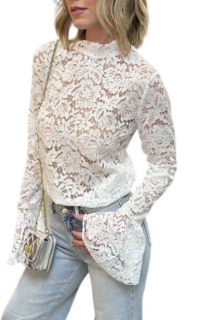 Bell Sleeve Lace Fitted Top