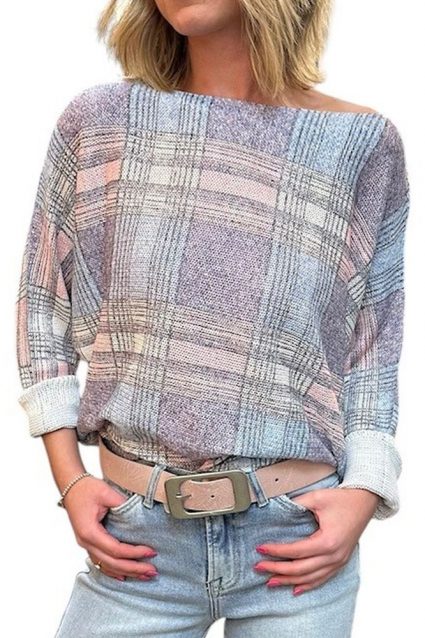 Pastel Plaid Boatneck Sweater