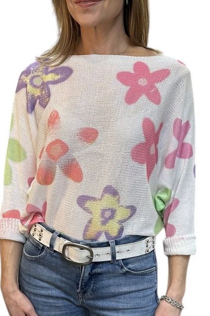 Spring Daisy Boatneck Cotton Sweater