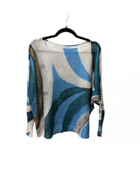 Blue + White Abstract Boat Neck Sweater - Image 4