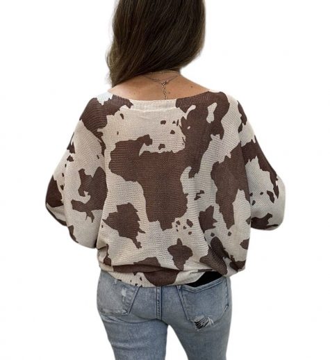 Cow Print 3/4 Sleeve Sweater - Image 5