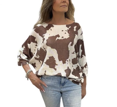 Cow Print 3/4 Sleeve Sweater - Image 3