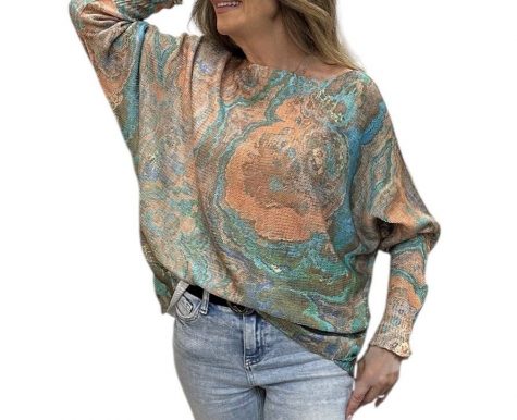 Teal Geo Boatneck Sweater - Image 2