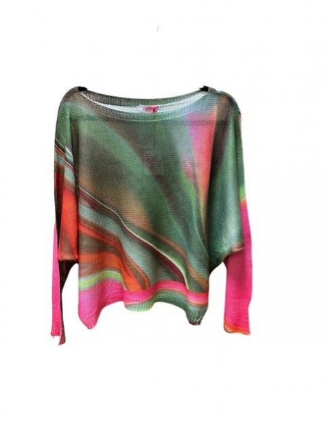 Green + Pink Abstract Boatneck Sweater - Image 4